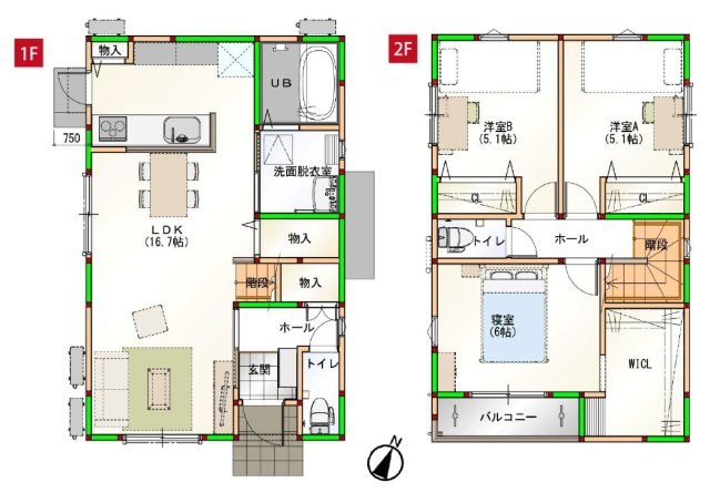 【間取り】 | 八尾市天王寺屋5丁目 | 2階建て♪【全洋室3LDK＋駐車スペース】エコなZEH仕様！オール電化住宅☆敷地間口広々整形地☆寝室に広いWICL完備です！