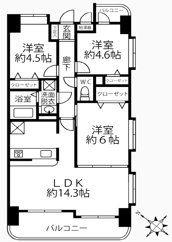 コーラル京王堀之内の間取り|【間取り】
3LDK、価格3099万円、専有面積65.24m²、バルコニー面積9.99m²