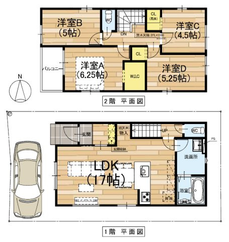【間取り】 | 八尾市刑部4丁目 | 2階建て♪敷地間口ゆったり整形地☆全洋室4LDK♪食洗機・浴室乾燥機完備☆ウォークインクロークあり♪ZEH水準省エネ住宅です☆
