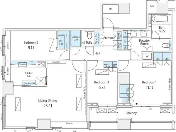 千代田区四番町の賃貸マンションの間取り