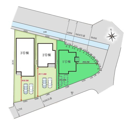 【区画図】 | グラファーレ高崎市下中居町2期ー① | 中居小学校まで徒歩8分！
開放感のある東向き角地に面した敷地！
ZEH水準住宅です！
