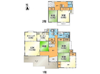 【間取り】 | 【インスペクション実施済】中古一戸建　玉島　4LDK | 延床面積171㎡（約51坪）を贅沢に活かした、ゆとりある4LDKです。
最大の特徴は、キッチンから洗面・廊下・リビングへと繋がる効率的な回遊動線。