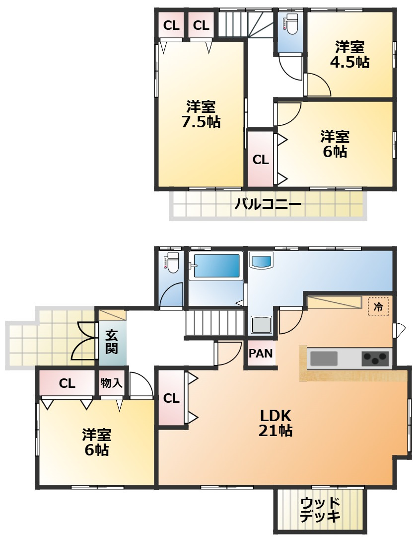 KIS宇都宮市さつき1丁目　中古戸建の間取り|南向きで陽当たりの良い間取りです