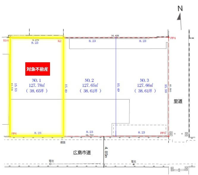 宇品神田2丁目　土地（No.1）の区画図|南向きで陽当たりと風通しのよい立地です。建築条件はありません。お好きなメーカーで建物を建築可能です。