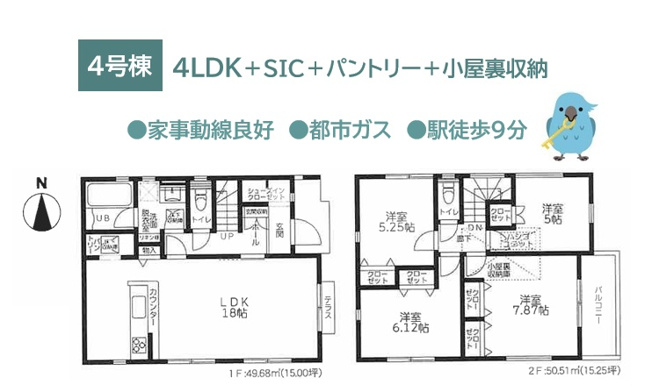 【間取り】 | 1か所で荷物をまとめて管理できる大型収納を各所に設置◎　　　
家全体が物であふれかえる心配がいりません♪