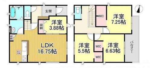 半田市向山町3丁目　全4棟　2号棟の間取り|2号棟　4LDK+3WIC♪