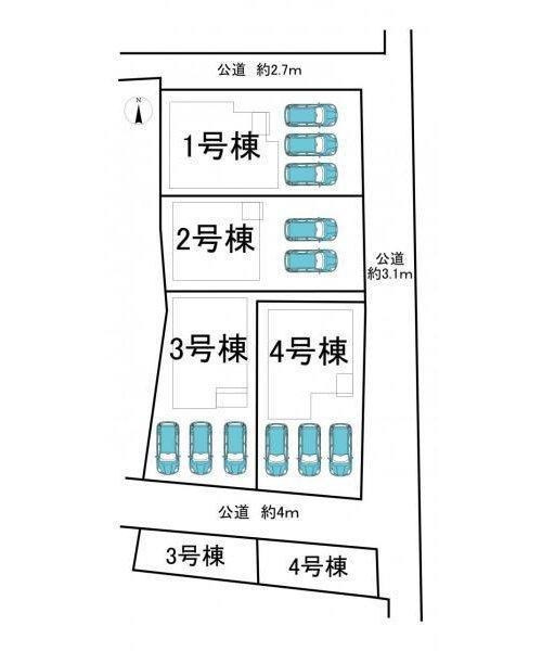 半田市向山町3丁目　全4棟　2号棟の区画図|全4区画中3区画販売☆