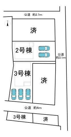 半田市向山町3丁目　全4棟　2号棟の区画図|全4区画中2区画販売☆
