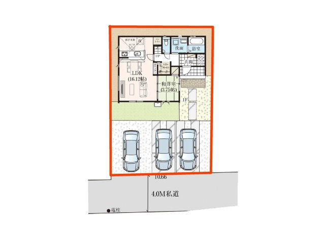 新築　前橋市昭和町　GRAFARE　1号棟の区画図|1号棟　区画図　南側接道幅員約4ｍ
