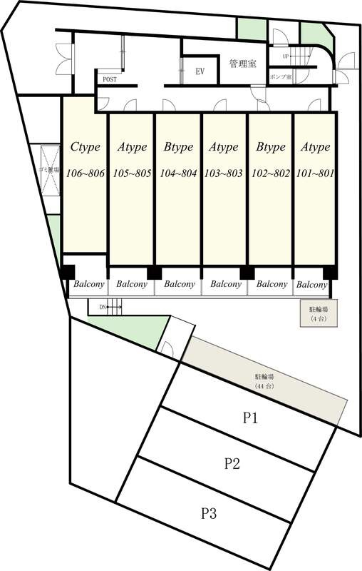 船橋市宮本２丁目の賃貸マンションの区画図