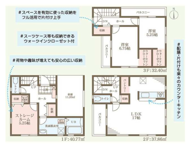 【間取り】 | 東大阪市新池島町3丁目 | 3階建【全洋室3LDK＋車庫】収納充実♪2面バルコニー☆