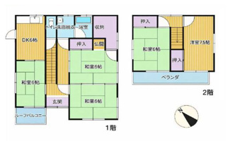 【間取り】 | 甲斐市西八幡　オール電化中古戸建　カースペース3台 | 91.91㎡　5DK　ルーフバルコニー