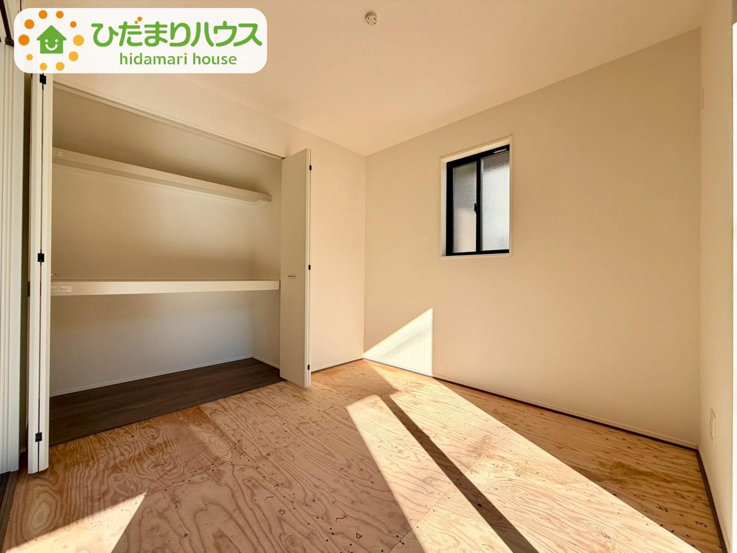 野田市柳沢新田5期　新築戸建　1号棟の和室|和室にも大容量のクローゼット完備！お布団やお子様のおもちゃなどがスッキリ収納できますね(^^♪							
