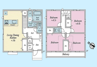 【間取り】 | 世田谷区喜多見5丁目 | 各部屋クローゼット付の４ＬＤＫ。お子さまも憧れの個室が持てます。ただ暮らすだけでなく、快適さを求めて毎日気持ちの良い日々を。
