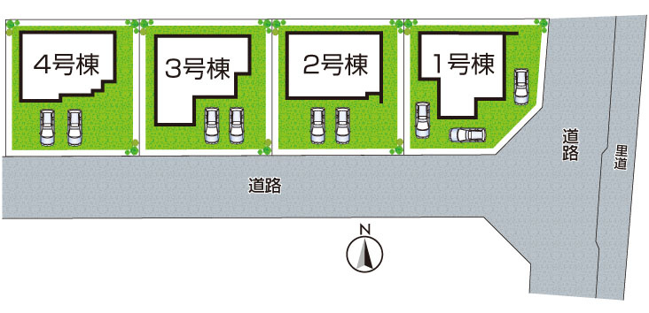 桜井市大福　新築一戸建ての区画図|全4区画