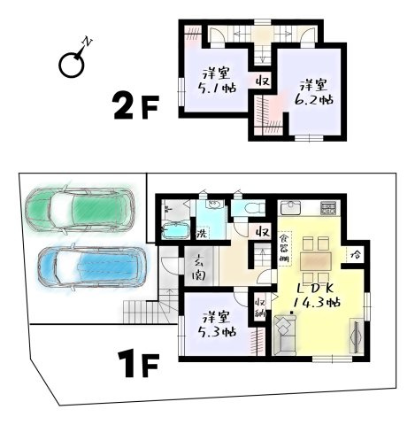 RESET HOUSE－リセットハウス小倉南区葛原2丁目3期　【小倉南区　中古戸建て】の間取り|2～3人家族にちょうどいいオシャレな間取り♪　【小倉南区　中古戸建て】
