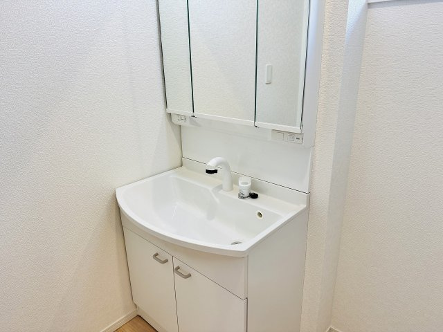 八王子市　元八王子町　新築一戸建て　４６期の独立洗面台|～３面鏡付きの独立洗面台　細々している物をスッキリ収納出来ます～