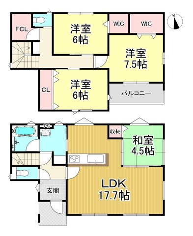 半田市郷中町3丁目　全4棟　2号棟の間取り|2号棟　4LDK+2WIC+FCL♪
