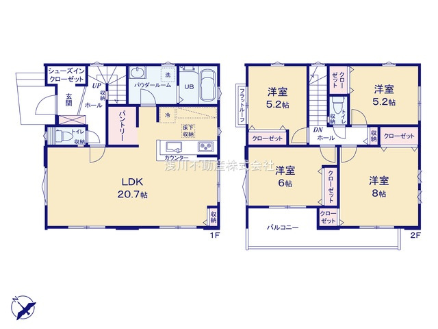 八王子市　打越町　新築一戸建て　５期の間取り|～南西向き4LDK　開放感の合うワンフロアリビングの間取り～