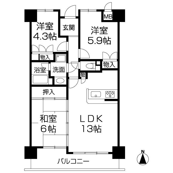 ローレルコート天理前栽の間取り
