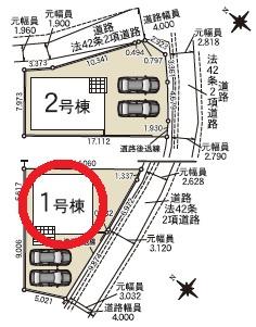 岡崎市上地町第7　新築分譲住宅　全2棟　1号棟の区画図