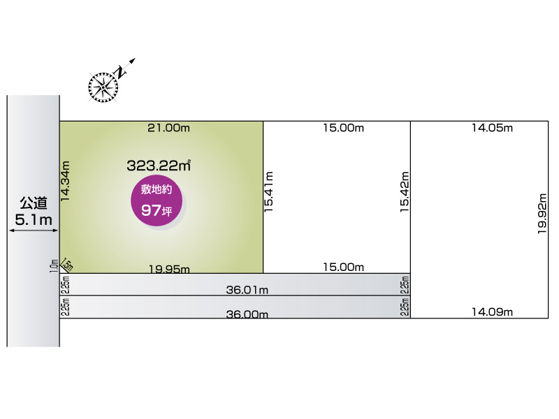 行田市大字前谷　３区画　３号地　土地 約97坪　南西道路接道