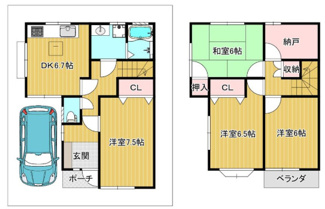 【間取り】 | 宝塚市清荒神４丁目中古戸建　リフォーム済 | ４SDKの間取りでファミリー様におすすめです♪カーポート有り！