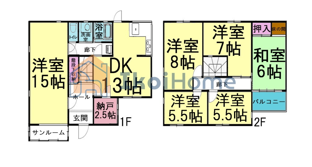 明石市北朝霧丘2丁目　中古戸建の間取り|●資料・カタログのご請求無料●ゆったり6SDKの間取りです♪サンルーム完備！