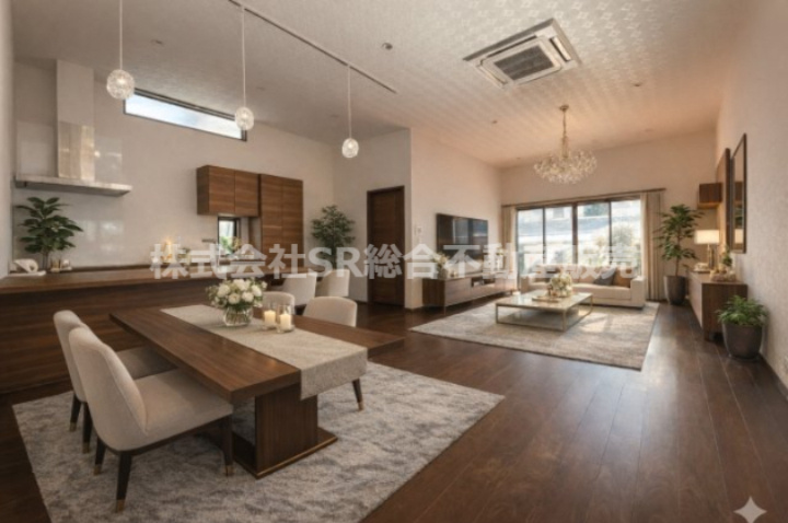 上六万寺町中古戸建の居間・リビング|リビングは開放感のある23帖♪ご家族でゆったりとお過ごしいただけます！（家具はCGによるイメージです。）