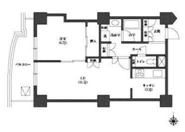 【間取り】 | 文京グリーンコートビュータワー本駒込Ｂ棟 | 56.89㎡／1LDK