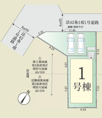 八王子市　追分町　新築一戸建て　１期の区画図|～並列2台駐車可能　駐輪スペースも充分な広さがとれそうです～