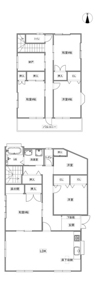 【間取り】 | 筑紫野市大字筑紫　戸建て | 内外装リフォーム済6LDKで広々！駐車場並列３台可！ファミリーにおすすめです◎