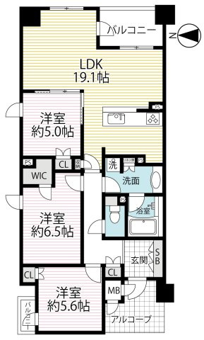 ◆京阪鴨東線「神宮丸太町」駅徒歩９分◆築浅３LDK角住戸◆ペット飼育可能◆ローレルコート京都御所東の間取り