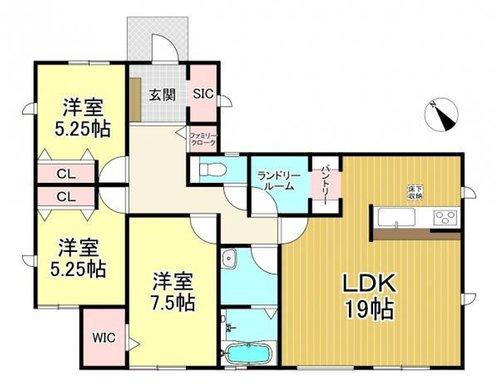 知多市南巽が丘1丁目　全1棟　1号棟の間取り|3LDK+WIC+SIC+ファミリークローク+パントリー+ランドリールーム☆