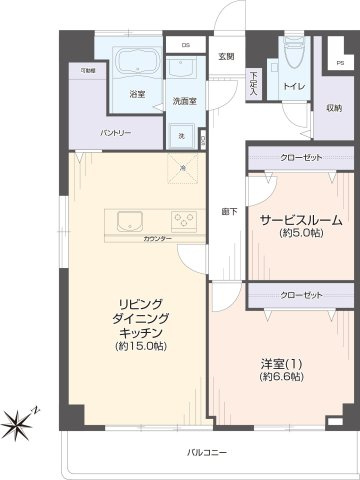 【間取り】 | 大濠ハイツ | 南東向きのバルコニーに面した明るいお部屋です。リフォーム済みで気持ちよく新生活を始められます
