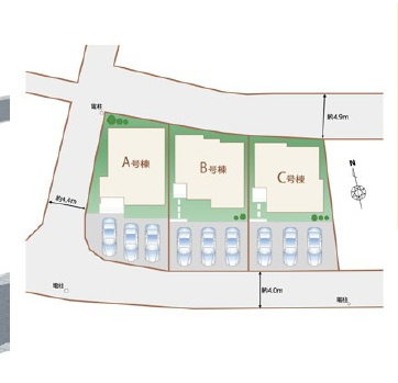 ＋＋沖縄市知花１丁目－A号棟（全３棟）の区画図|3台
いつでも内覧可能です♪