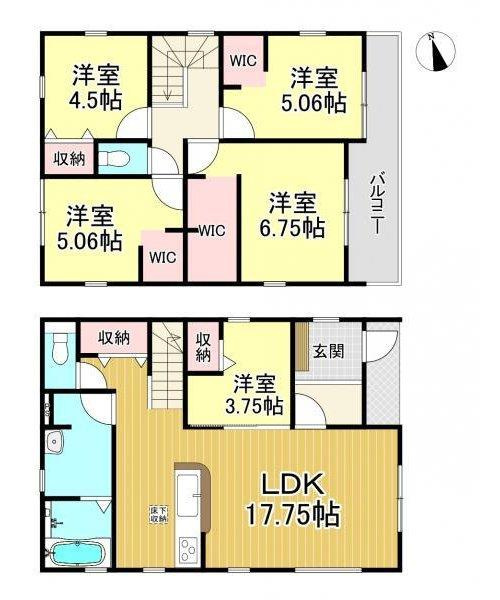 知多市金沢字郷中　全4棟　4号棟の間取り|5LDK+3WIC☆