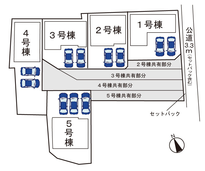 小牧市久保一色南１丁目　新築戸建　１号棟の区画図|全５区画