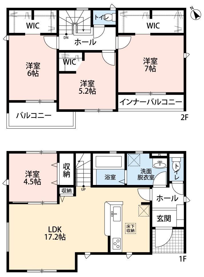 小牧市久保一色南１丁目　新築戸建　３号棟の間取り|ウォークインクローゼット3ヶ所あり♪
