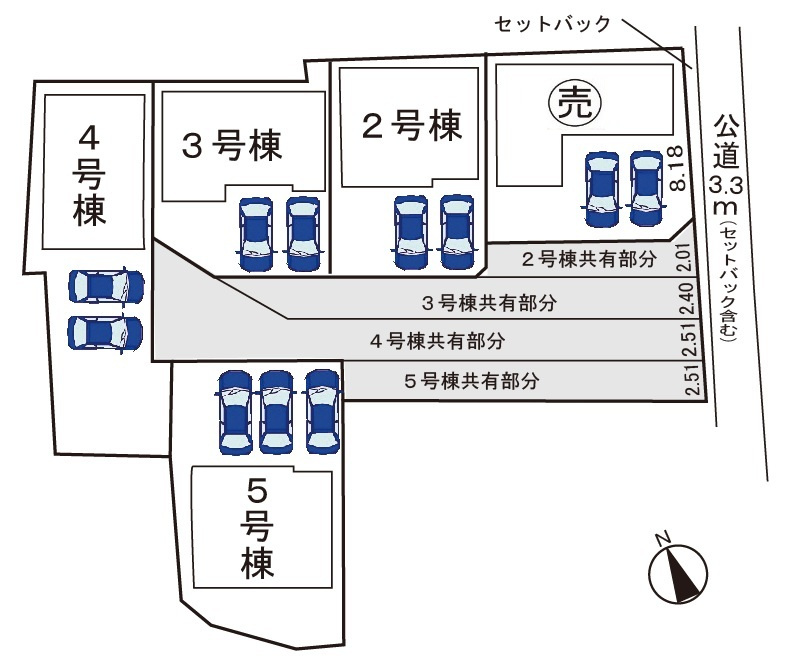 小牧市久保一色南１丁目　新築戸建　３号棟の区画図|全５区画
