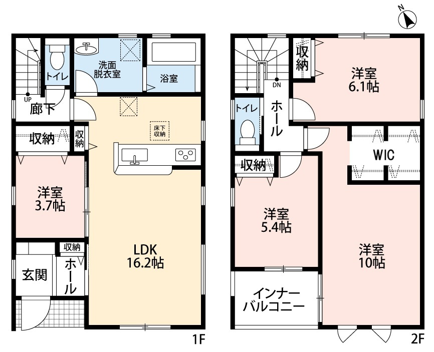 小牧市久保一色南１丁目　新築戸建　４号棟の間取り|ウォークインクローゼットあり♪
インナーバルコニー。１０帖の洋室あり。

