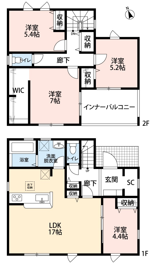 小牧市久保一色南１丁目　新築戸建　５号棟の間取り|シューズクローク・ウォークインクローゼットあり♪
インナーバルコニー。お庭あり。
