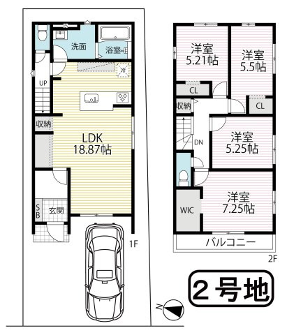 「石田」駅徒歩２０分◆収納充実＆家事動線良好な４ＬＤＫ◆完成済みで即入居OK◆伏見区日野西大道町２期の区画図|該当物件：２号地