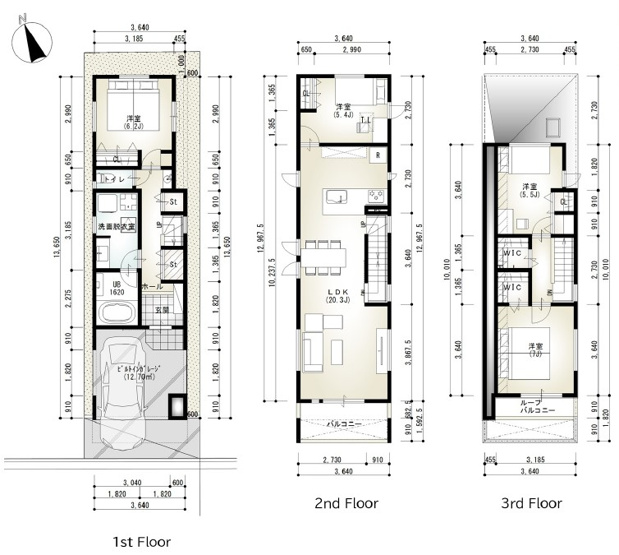 【土地図＋建物プラン例】 | 目黒区上目黒5丁目 | 建物参考プラン（建物面積約125.31㎡の3階建4LDK+P。建物参考価格4000万円。）