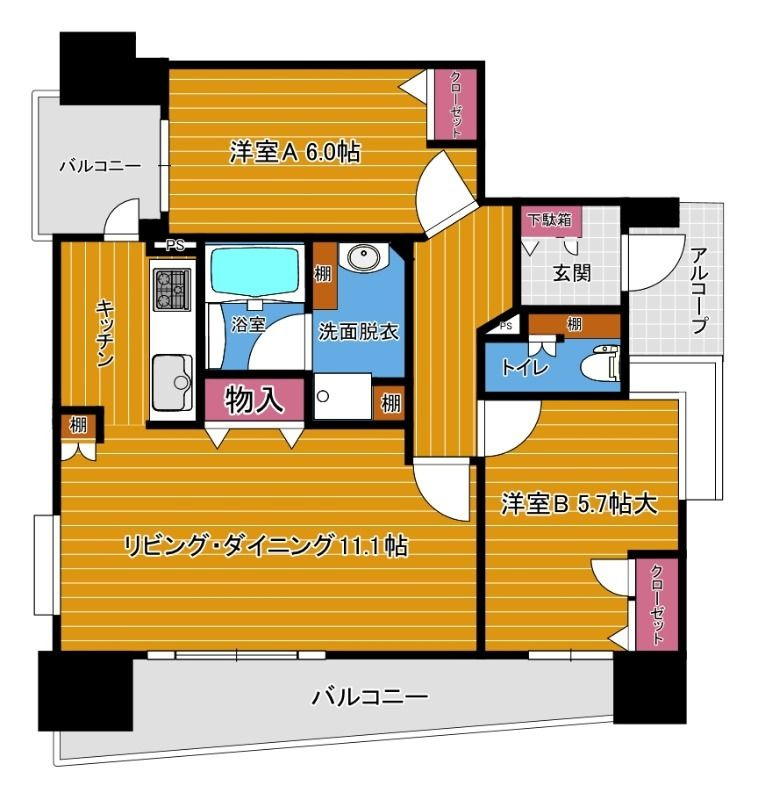 福岡市中央区春吉２丁目の賃貸マンションの間取り