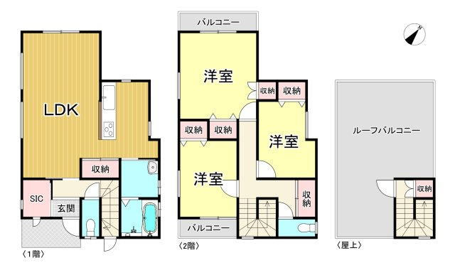知多市新知字永井　全3棟　1号棟の間取り|3LDK+SIC+屋上ガーデン☆