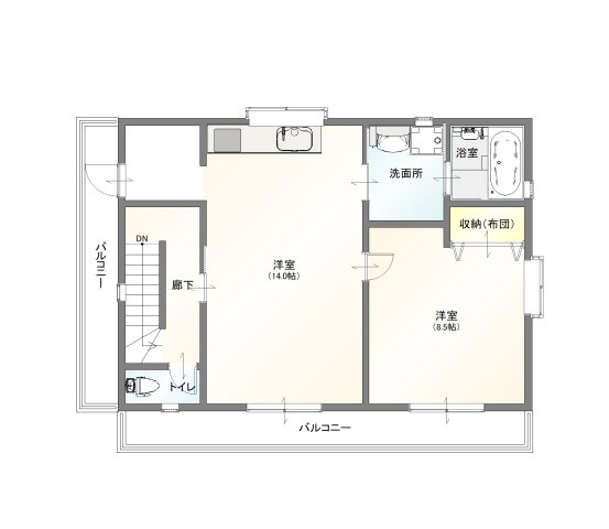 光の森　店舗付き住宅の間取り|2階間取り　リビングダイニングスペース
