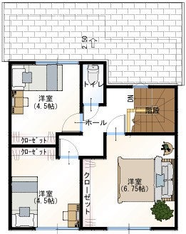 高知市南万々B号地（建築条件付き）売土地の参考プラン|家族それぞれの個室を確保。収納付き洋室が揃う2階プラン