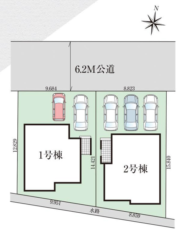 グラファーレ浦添市前田・２号棟の区画図|２号棟／接道：北側6.2ｍ公道
