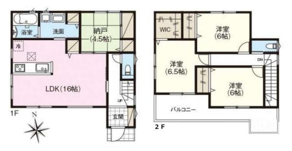 ファーストタウン別所町 １号棟 ／新築一戸建の間取り|■広々したリビング１６帖・４ＬＤＫの間取り！大容量の収納など、ご家族のお住まいにピッタリです！